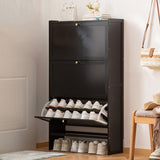 Modern Minimalist Rectangular Shoe Storage Cabinet with Nan Bamboo Composite Panels – Large Capacity, 2- or 3-Door Entryway Cabinet