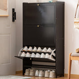 Modern Minimalist Rectangular Shoe Storage Cabinet with Nan Bamboo Composite Panels – Large Capacity, 2- or 3-Door Entryway Cabinet