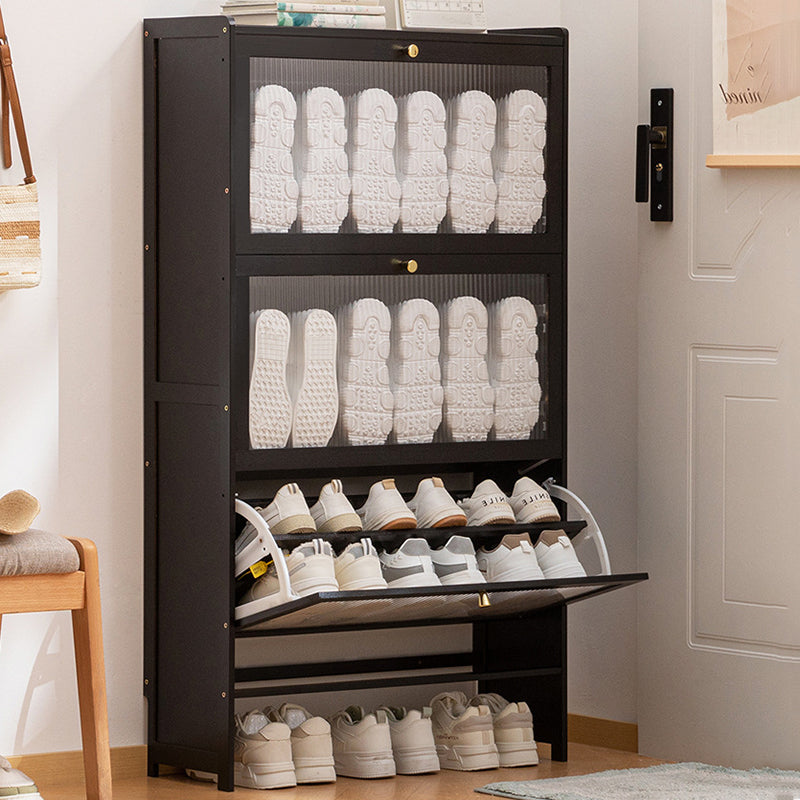 Modern Minimalist Rectangular Shoe Storage Cabinet with Nan Bamboo Composite Panels – Large Capacity, 2- or 3-Door Entryway Cabinet