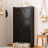 Modern Minimalist Rectangular Shoe Storage Cabinet with Nan Bamboo Composite Panels – Large Capacity, 2- or 3-Door Entryway Cabinet