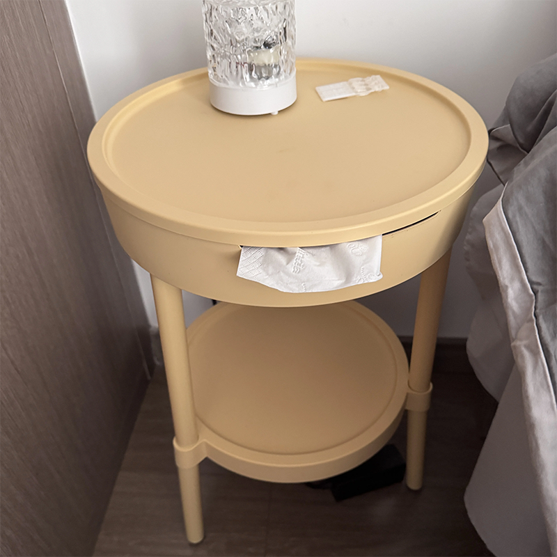 Modern Minimalist Round Coffee Table with Hidden Storage – 2-Tier Plastic Design for Living Room