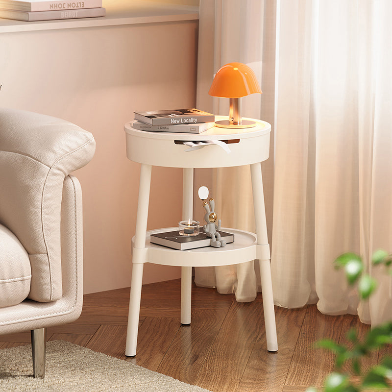 Modern Minimalist Round Coffee Table with Hidden Storage – 2-Tier Plastic Design for Living Room