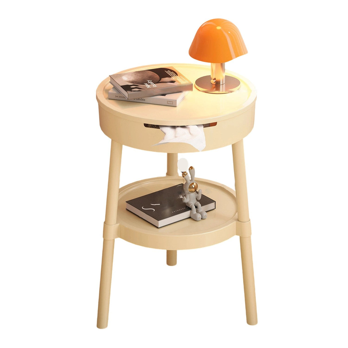 Modern Minimalist Round Coffee Table with Hidden Storage – 2-Tier Plastic Design for Living Room