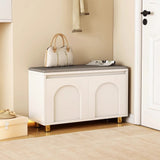 Nordic Contemporary Rectangular MDF Faux Leather Cushioned Sponge Shoe Bench – Backless, Armless Hallway Stool