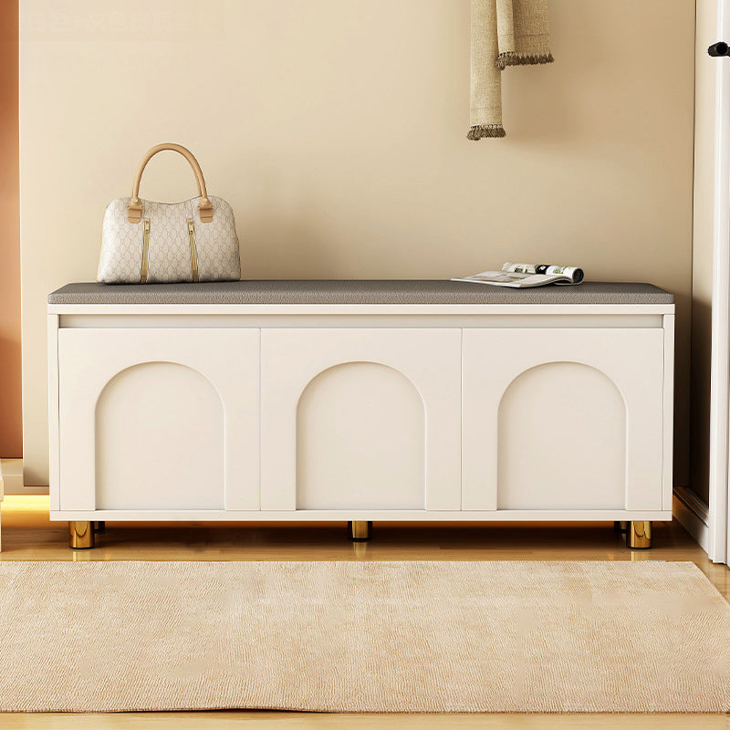 Nordic Contemporary Rectangular MDF Faux Leather Cushioned Sponge Shoe Bench – Backless, Armless Hallway Stool
