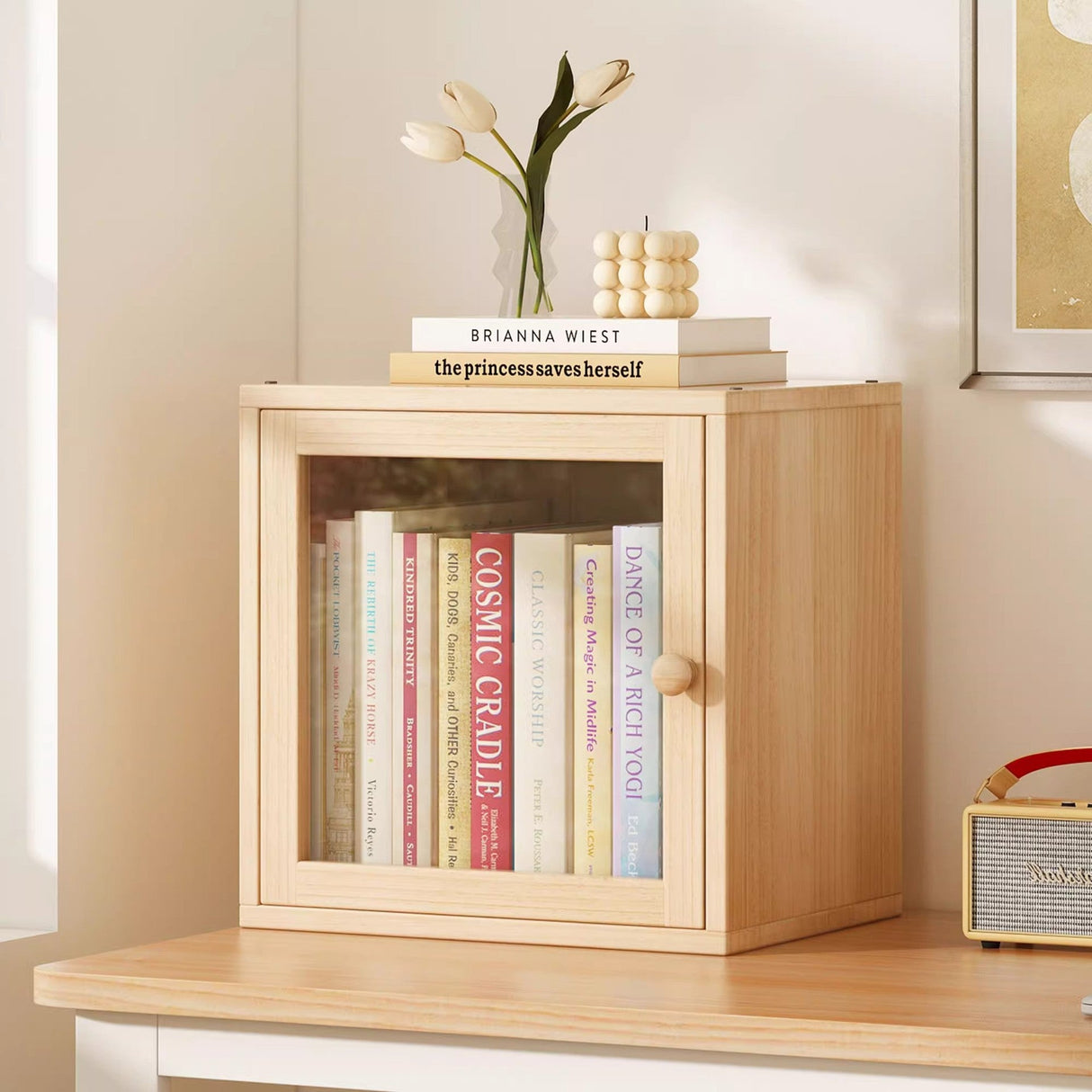 Modern Minimalist Square Storage Cabinet – Solid Wood, MDF & Acrylic Construction – Half-Cabinet for Study