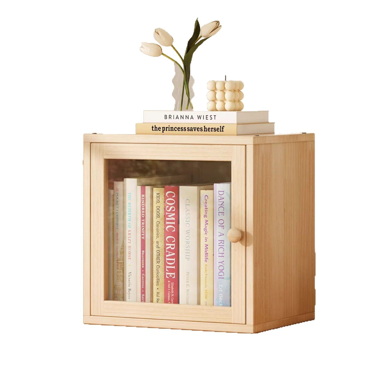 Modern Minimalist Square Storage Cabinet – Solid Wood, MDF & Acrylic Construction – Half-Cabinet for Study