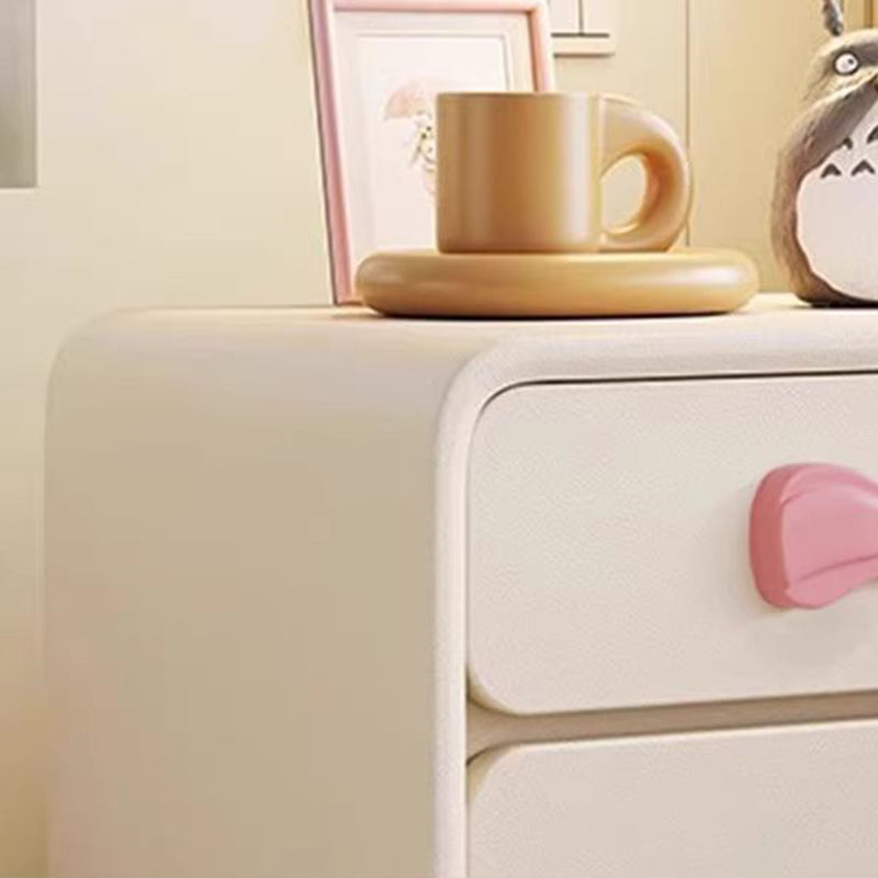 Modern Art Deco Rectangular Solid Wood Kids Nightstand with Bowknot, 2-Drawer Bedside Table for Bedroom
