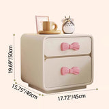 Modern Art Deco Rectangular Solid Wood Kids Nightstand with Bowknot, 2-Drawer Bedside Table for Bedroom