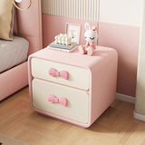 Modern Art Deco Rectangular Solid Wood Kids Nightstand with Bowknot, 2-Drawer Bedside Table for Bedroom