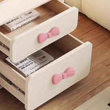 Modern Art Deco Rectangular Solid Wood Kids Nightstand with Bowknot, 2-Drawer Bedside Table for Bedroom