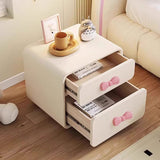 Modern Art Deco Rectangular Solid Wood Kids Nightstand with Bowknot, 2-Drawer Bedside Table for Bedroom