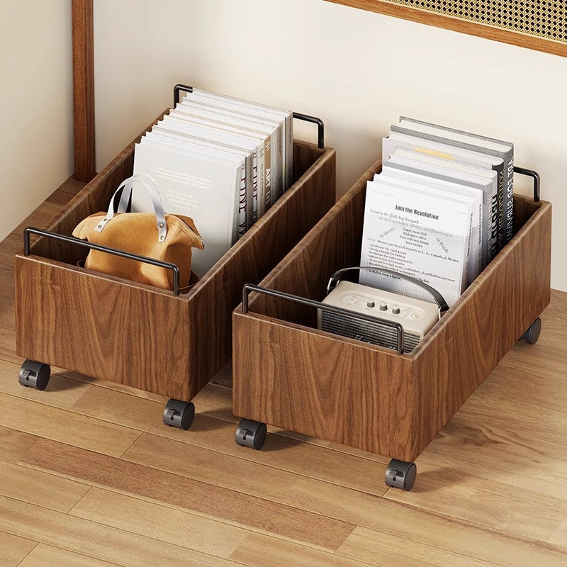 Modern Minimalist Movable Solid Wood Kids Storage Cabinet - Rectangular 1-Door Design, Ideal for Study