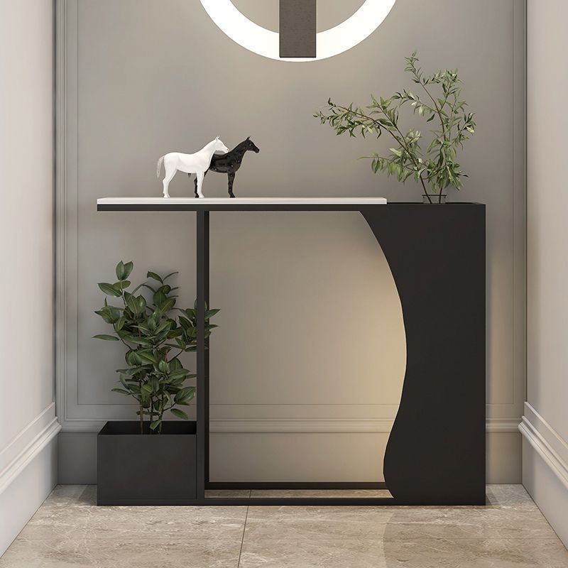 Ultra-Narrow Modern Minimalist Geometric Iron & Marble Console Table - 2-Tier for Entryway