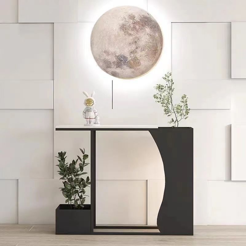 Ultra-Narrow Modern Minimalist Geometric Iron & Marble Console Table - 2-Tier for Entryway