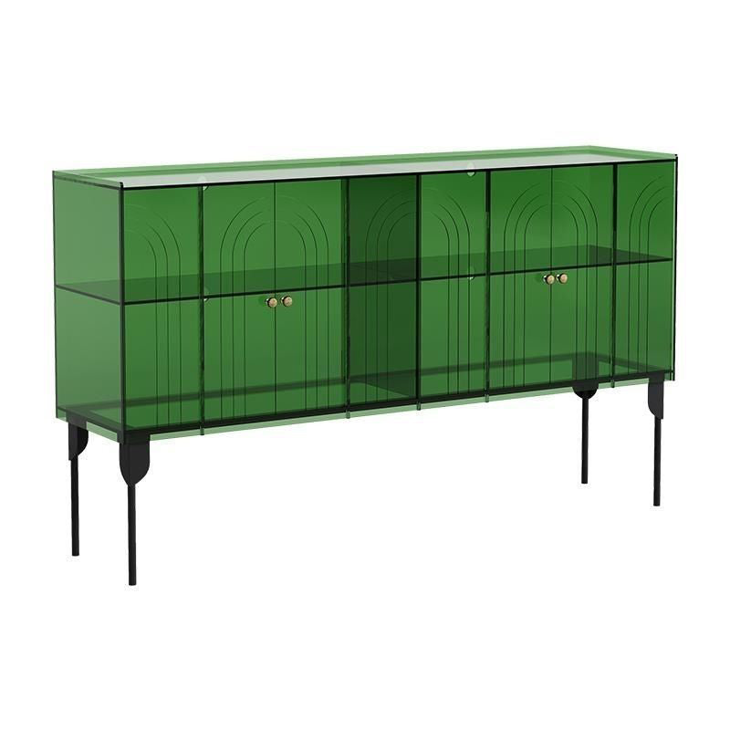 Sleek Contemporary Scandinavian Rectangular Iron & Acrylic 3-Tier Storage Cabinet for Living Room