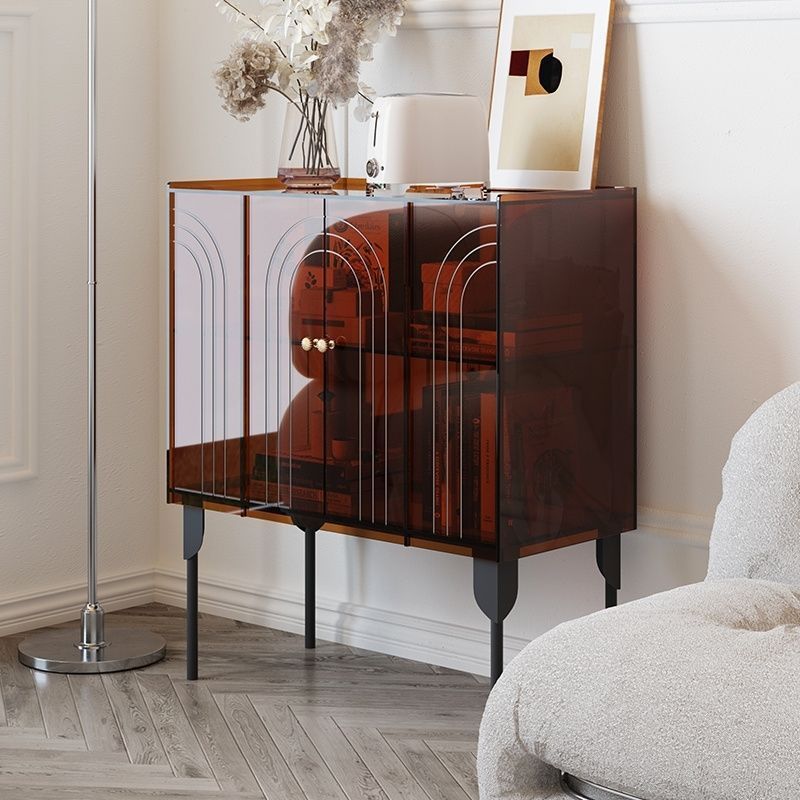 Sleek Contemporary Scandinavian Rectangular Iron & Acrylic 3-Tier Storage Cabinet for Living Room