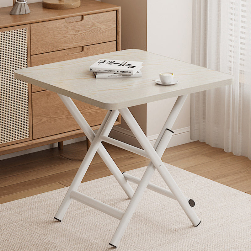 Modern Minimalist Square MDF Dining Table with Galvanized Steel Pipe Frame, Foldable for Four
