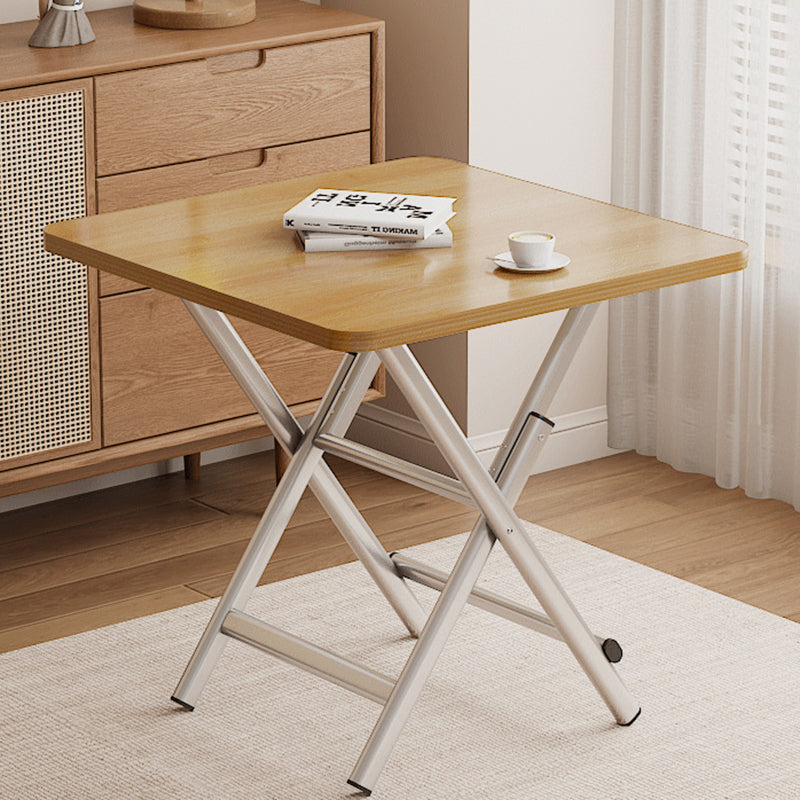 Modern Minimalist Square MDF Dining Table with Galvanized Steel Pipe Frame, Foldable for Four