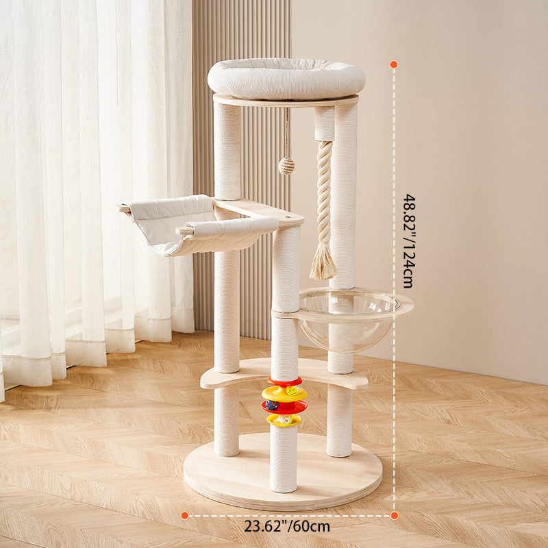 Contemporary Creative Tree Cat Tower with Acrylic Multi-Layer Platforms, Corduroy-Covered Posts and Cotton Rope, 2/4/5-Tier Multi-Functional Design for Living Room