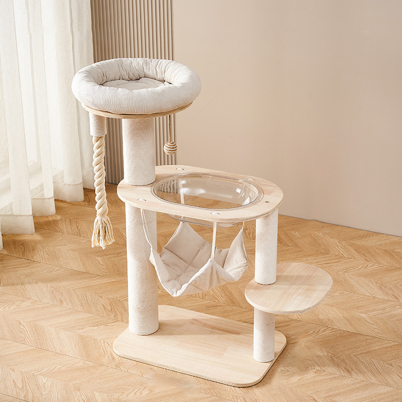 Contemporary Creative Tree Cat Tower with Acrylic Multi-Layer Platforms, Corduroy-Covered Posts and Cotton Rope, 2/4/5-Tier Multi-Functional Design for Living Room