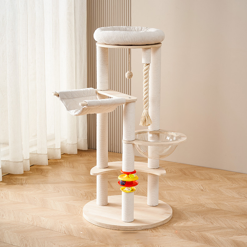 Contemporary Creative Tree Cat Tower with Acrylic Multi-Layer Platforms, Corduroy-Covered Posts and Cotton Rope, 2/4/5-Tier Multi-Functional Design for Living Room