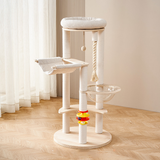 Contemporary Creative Tree Cat Tower with Acrylic Multi-Layer Platforms, Corduroy-Covered Posts and Cotton Rope, 2/4/5-Tier Multi-Functional Design for Living Room
