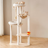 Contemporary Creative Tree Cat Tower with Acrylic Multi-Layer Platforms, Corduroy-Covered Posts and Cotton Rope, 2/4/5-Tier Multi-Functional Design for Living Room