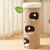 Rustic Traditional Cylindrical Tree-Hole Cat Tower with Felt Sherpa Fleece & MDF – 2/3-Hole, Ideal for Living Room