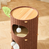 Rustic Traditional Cylindrical Tree-Hole Cat Tower with Felt Sherpa Fleece & MDF – 2/3-Hole, Ideal for Living Room