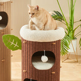 Rustic Traditional Cylindrical Tree-Hole Cat Tower with Felt Sherpa Fleece & MDF – 2/3-Hole, Ideal for Living Room