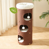 Rustic Traditional Cylindrical Tree-Hole Cat Tower with Felt Sherpa Fleece & MDF – 2/3-Hole, Ideal for Living Room