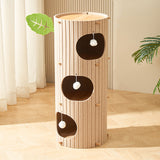Rustic Traditional Cylindrical Tree-Hole Cat Tower with Felt Sherpa Fleece & MDF – 2/3-Hole, Ideal for Living Room