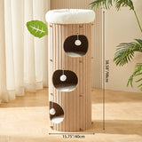 Rustic Traditional Cylindrical Tree-Hole Cat Tower with Felt Sherpa Fleece & MDF – 2/3-Hole, Ideal for Living Room