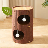 Rustic Traditional Cylindrical Tree-Hole Cat Tower with Felt Sherpa Fleece & MDF – 2/3-Hole, Ideal for Living Room