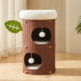 Rustic Traditional Cylindrical Tree-Hole Cat Tower with Felt Sherpa Fleece & MDF – 2/3-Hole, Ideal for Living Room