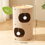 Rustic Traditional Cylindrical Tree-Hole Cat Tower with Felt Sherpa Fleece & MDF – 2/3-Hole, Ideal for Living Room