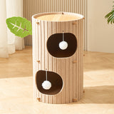 Rustic Traditional Cylindrical Tree-Hole Cat Tower with Felt Sherpa Fleece & MDF – 2/3-Hole, Ideal for Living Room