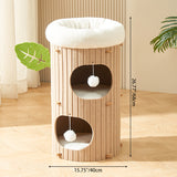 Rustic Traditional Cylindrical Tree-Hole Cat Tower with Felt Sherpa Fleece & MDF – 2/3-Hole, Ideal for Living Room