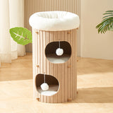 Rustic Traditional Cylindrical Tree-Hole Cat Tower with Felt Sherpa Fleece & MDF – 2/3-Hole, Ideal for Living Room