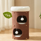 Rustic Traditional Cylindrical Tree-Hole Cat Tower with Felt Sherpa Fleece & MDF – 2/3-Hole, Ideal for Living Room