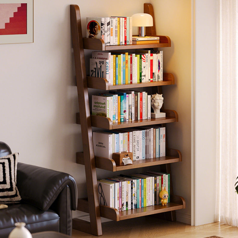 Modern Minimalist Trapezoid Rubberwood Solid Wood Sandwich Panel Floor-Standing Bookshelf – 4/5-Shelf, Ideal for Study