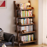 Modern Minimalist Trapezoid Rubberwood Solid Wood Sandwich Panel Floor-Standing Bookshelf – 4/5-Shelf, Ideal for Study