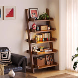 Modern Minimalist Trapezoid Rubberwood Solid Wood Sandwich Panel Floor-Standing Bookshelf – 4/5-Shelf, Ideal for Study