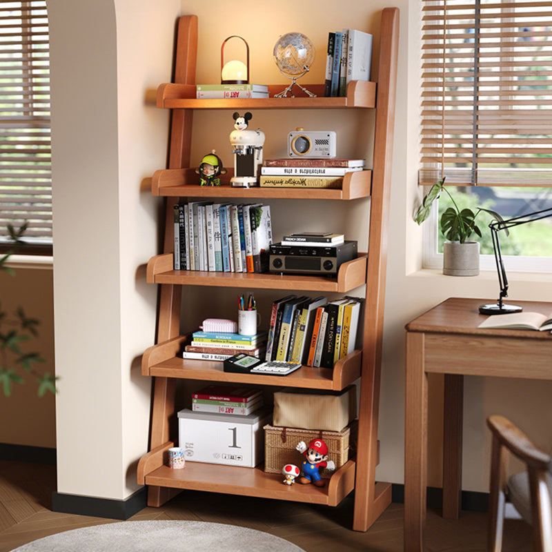 Modern Minimalist Trapezoid Rubberwood Solid Wood Sandwich Panel Floor-Standing Bookshelf – 4/5-Shelf, Ideal for Study