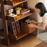 Modern Minimalist Trapezoid Rubberwood Solid Wood Sandwich Panel Floor-Standing Bookshelf – 4/5-Shelf, Ideal for Study