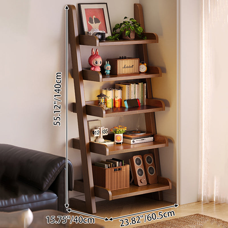 Modern Minimalist Trapezoid Rubberwood Solid Wood Sandwich Panel Floor-Standing Bookshelf – 4/5-Shelf, Ideal for Study