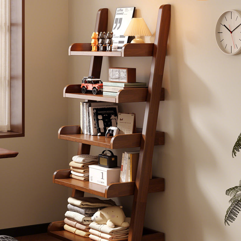 Modern Minimalist Trapezoid Rubberwood Solid Wood Sandwich Panel Floor-Standing Bookshelf – 4/5-Shelf, Ideal for Study