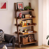 Modern Minimalist Trapezoid Rubberwood Solid Wood Sandwich Panel Floor-Standing Bookshelf – 4/5-Shelf, Ideal for Study