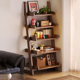 Modern Minimalist Trapezoid Rubberwood Solid Wood Sandwich Panel Floor-Standing Bookshelf – 4/5-Shelf, Ideal for Study
